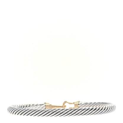 David Yurman Sterling Silver 14K Yellow Gold 5mm Cable Classic Buckle Bracelet 3 of 5