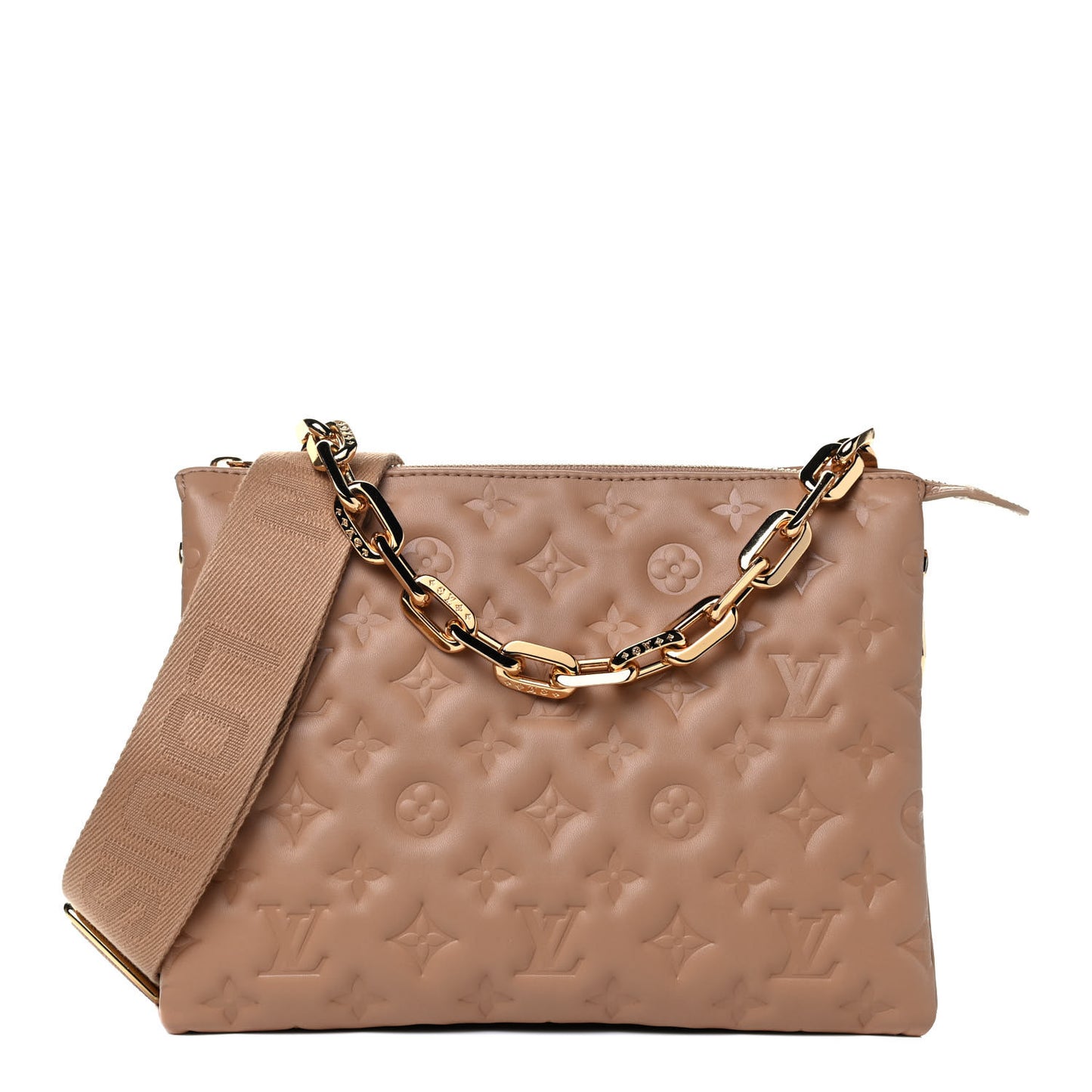 Lambskin Embossed Monogram Coussin PM Camel