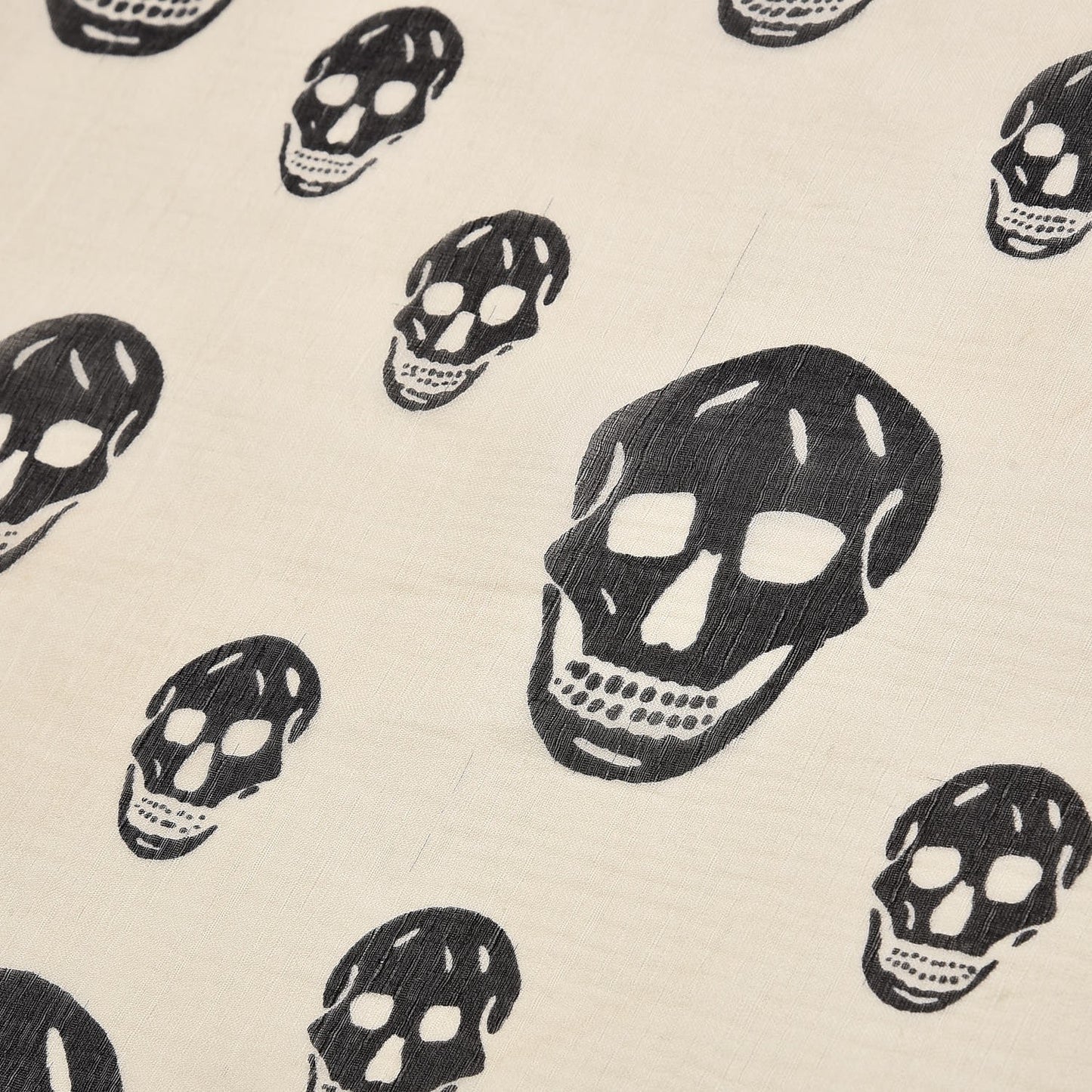 Silk Chiffon Skull Scarf Ivory Black