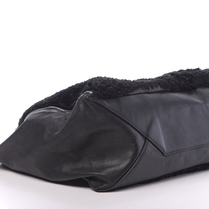 Celine Shiny Smooth Calfskin Shearling Horizontal Cabas Zipper Tote Black 8 of 17