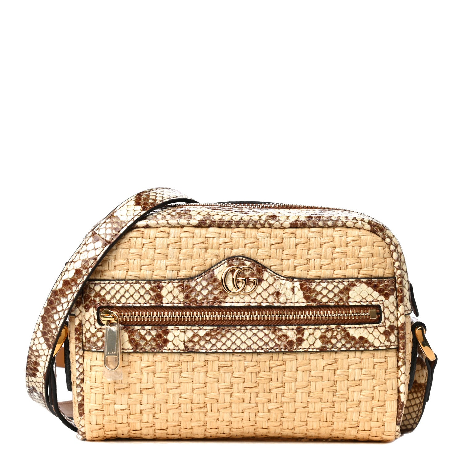 Gucci Raffia Elaphe Mini Ophidia Shoulder Bag Natural Cream Brown 1 of 10