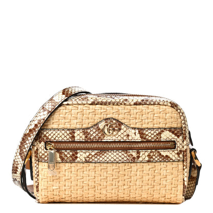 Gucci Raffia Elaphe Mini Ophidia Shoulder Bag Natural Cream Brown 1 of 10
