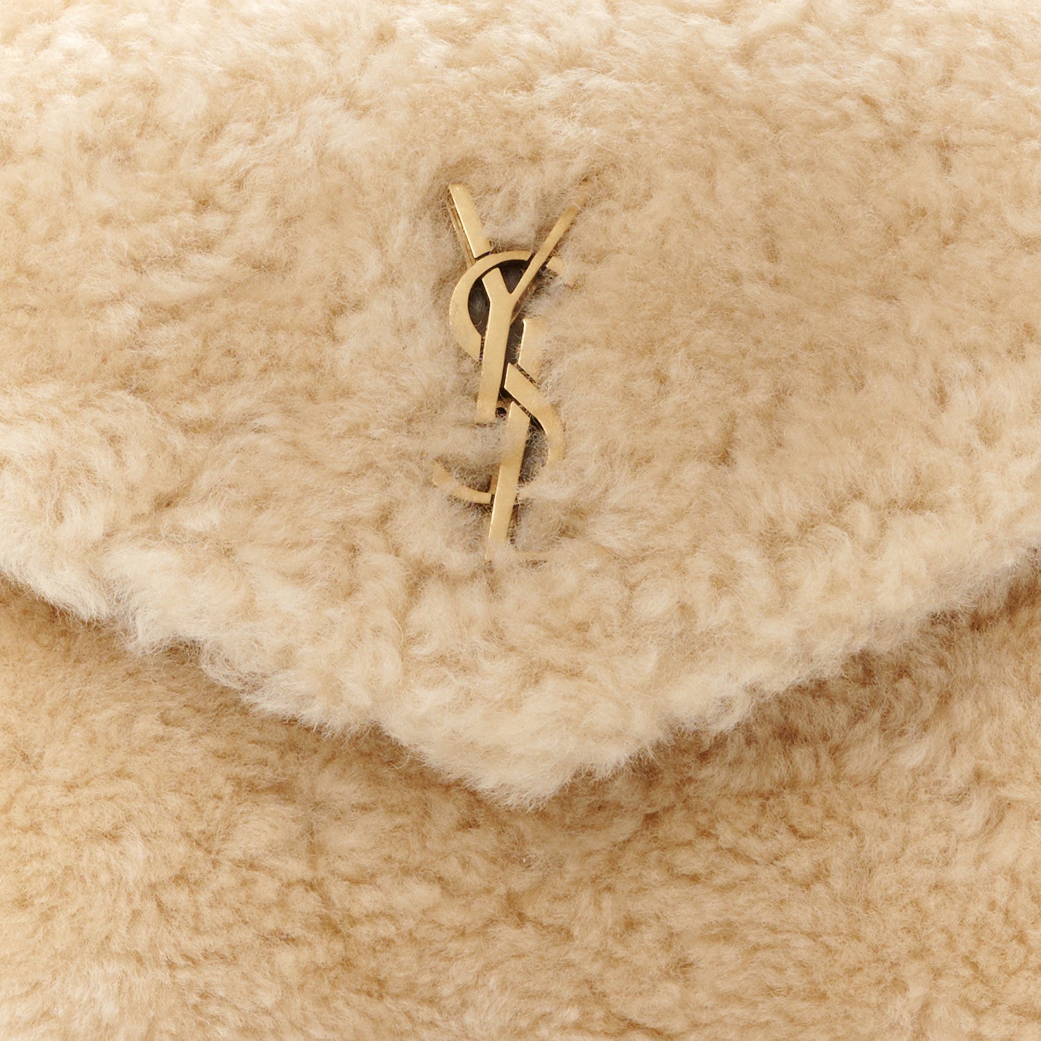 Saint Laurent Shearling Quilted Monogram Loulou Puffer Pouch Clutch Natural Beige Brick 11 of 13