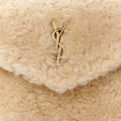 Saint Laurent Shearling Quilted Monogram Loulou Puffer Pouch Clutch Natural Beige Brick 11 of 13