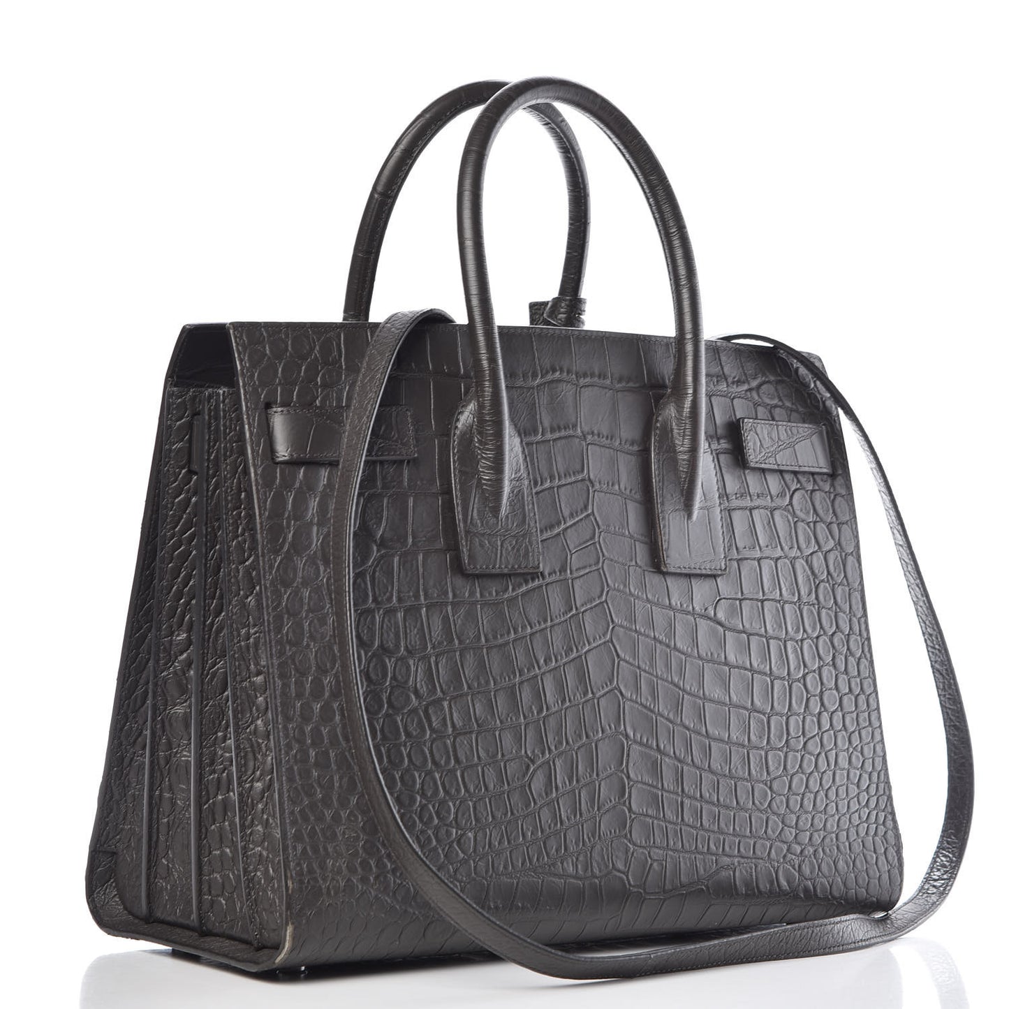 Calfskin Crocodile Embossed Small Sac De Jour Coal