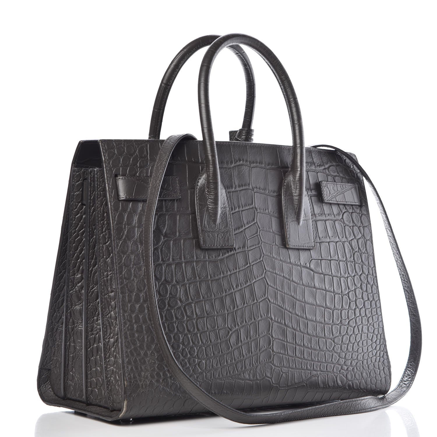 Saint Laurent Calfskin Crocodile Embossed Small Sac De Jour Coal 3 of 12
