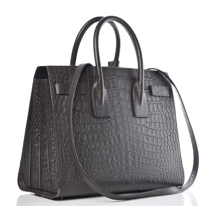 Saint Laurent Calfskin Crocodile Embossed Small Sac De Jour Coal 3 of 12