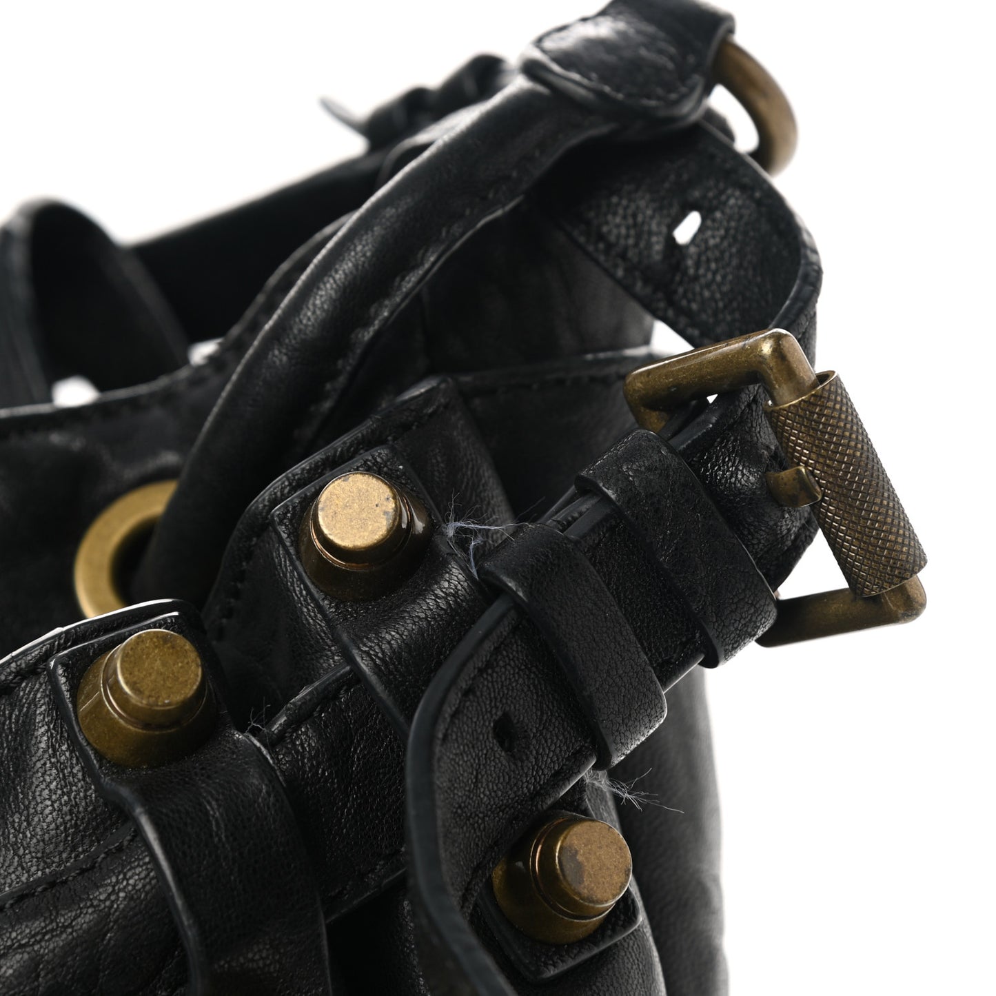 Pebbled Lambskin Diego Bucket Bag Black Antique Brass Hardware