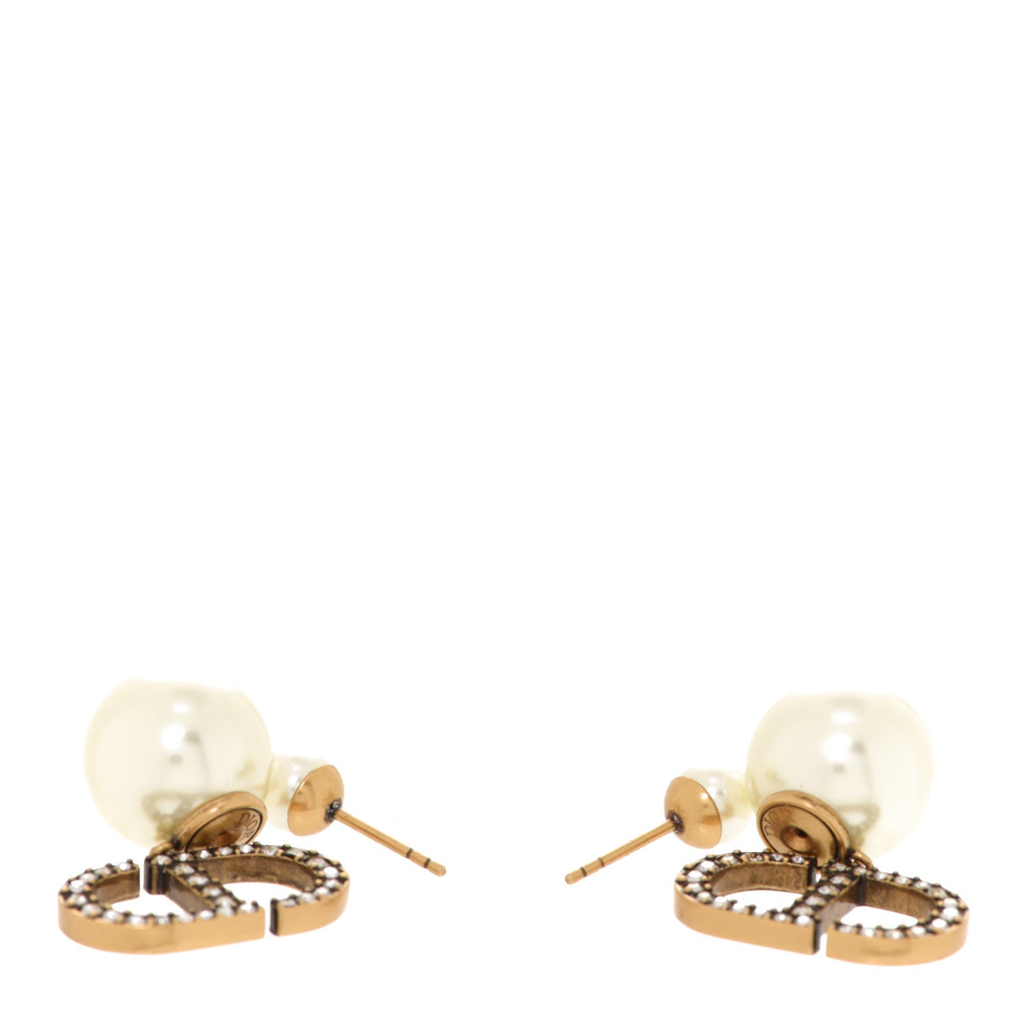 Christian Dior Crystal Pearl Clair D Lune Earrings Gold 3 of 4