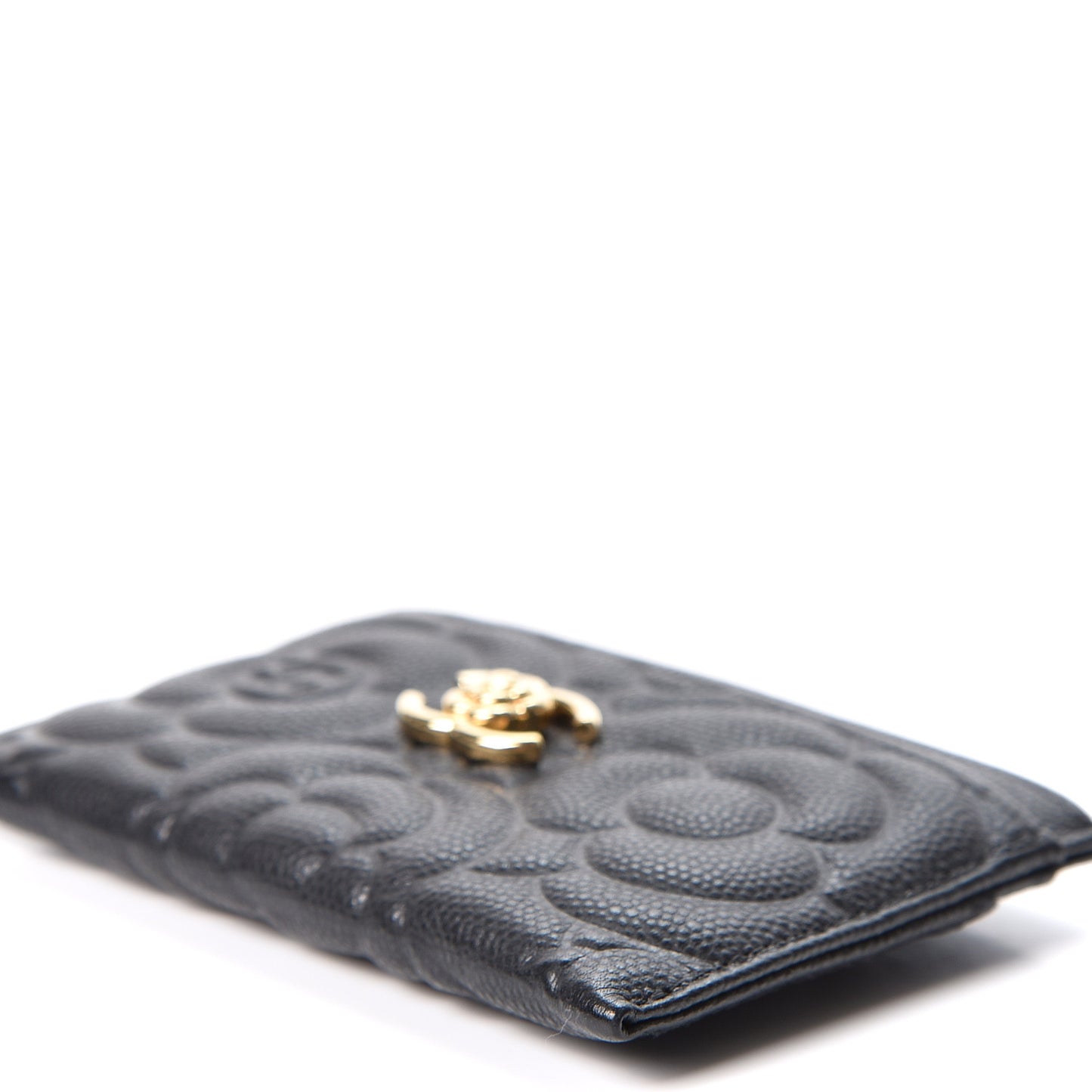 Caviar Camellia Embossed Card Holder Black