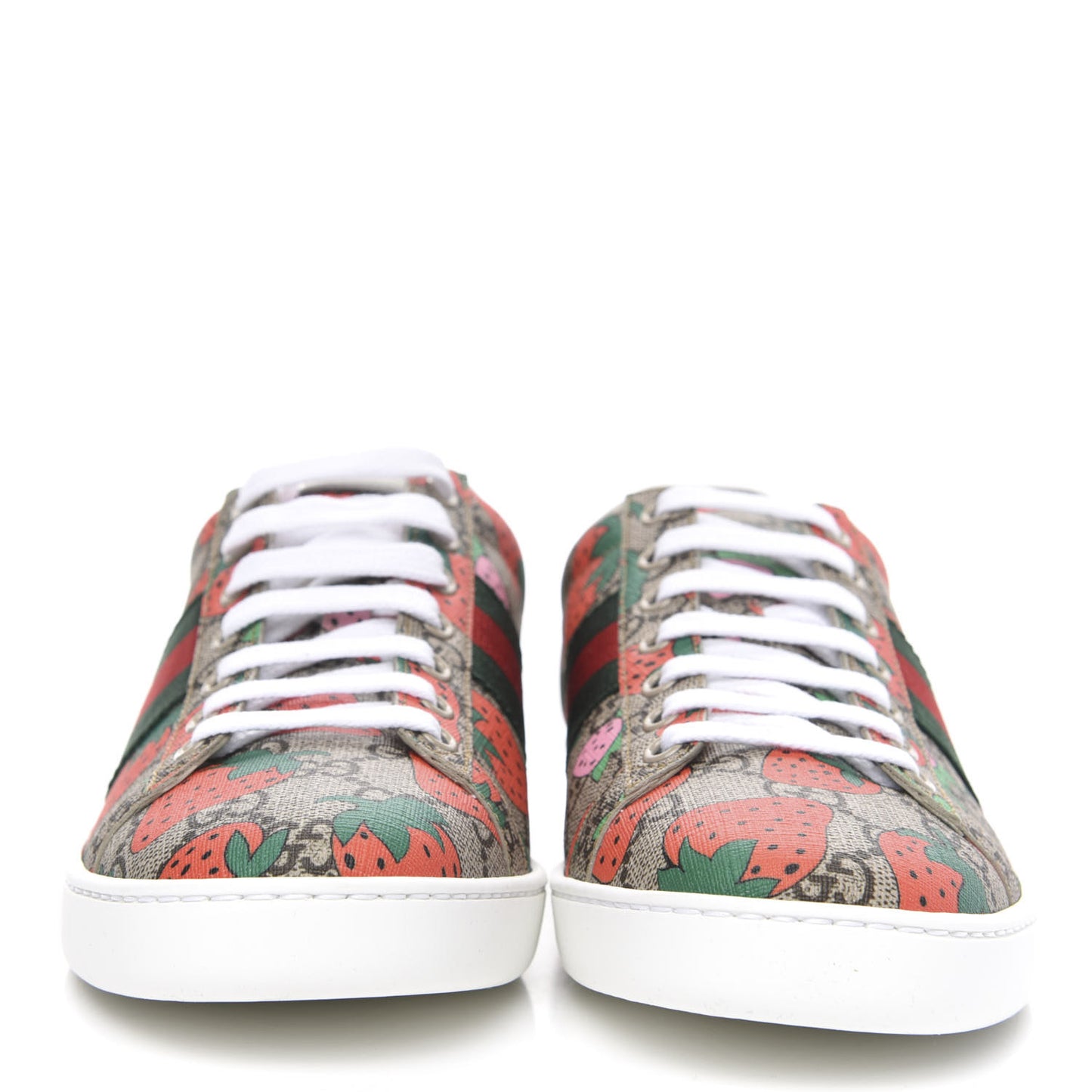 GG Supreme Monogram Strawberry Web Womens Ace Sneakers 39 Beige Multicolor Red Green