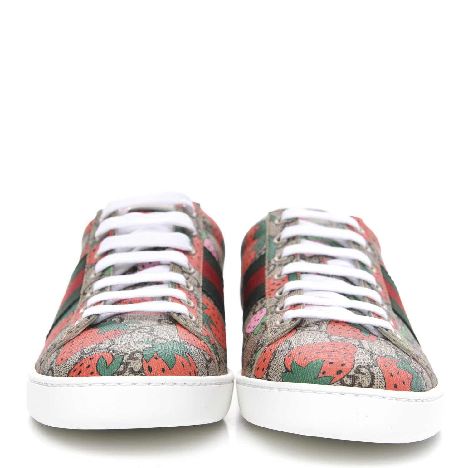 Gucci GG Supreme Monogram Strawberry Web Womens Ace Sneakers 39 Beige Multicolor Red Green 2 of 9
