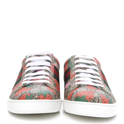 Gucci GG Supreme Monogram Strawberry Web Womens Ace Sneakers 39 Beige Multicolor Red Green 2 of 9