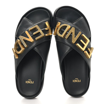Fendi Vitello Womens Fendigraphy Slide Sandals 37 Black 2 of 11