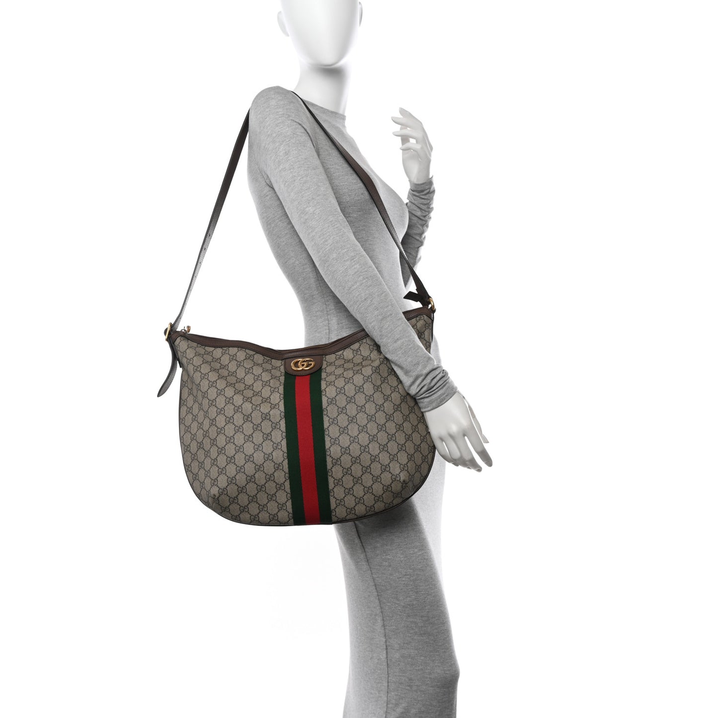 GG Supreme Monogram Web Ophidia Half Moon Hobo Brown
