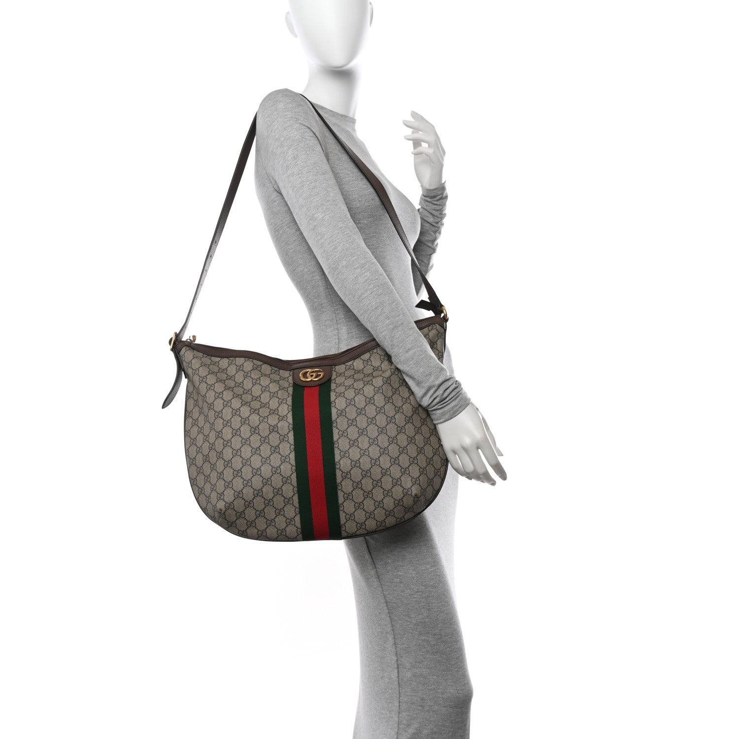 Gucci GG Supreme Monogram Web Ophidia Half Moon Hobo Brown 2 of 14