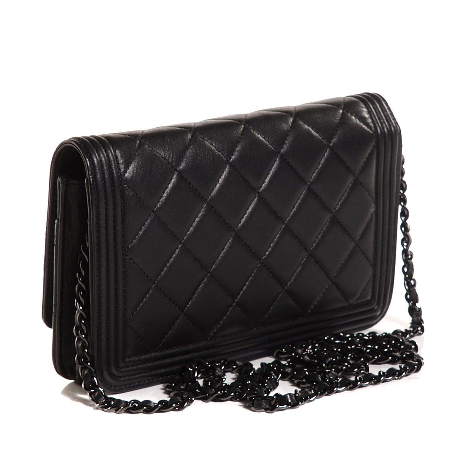 Calfskin Quilted Boy Wallet On Chain WOC So Black