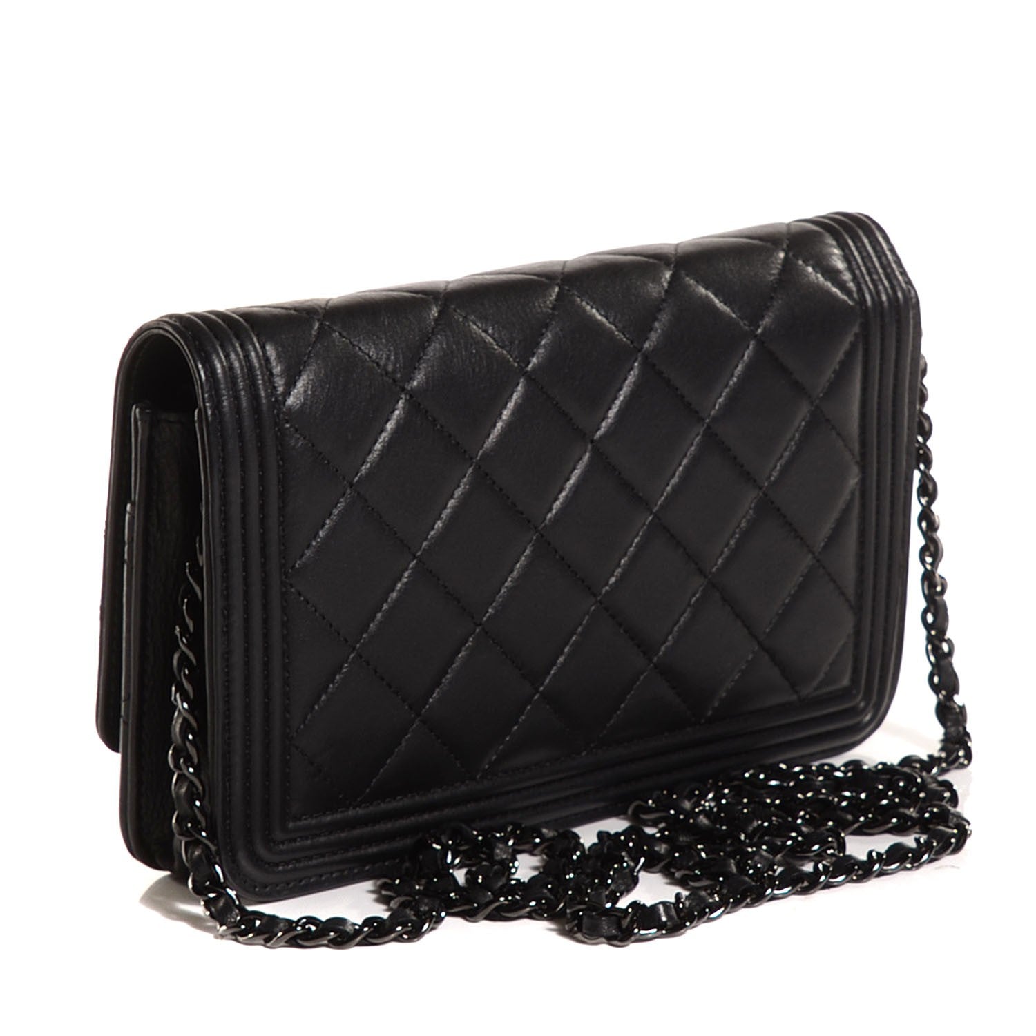 Chanel Calfskin Quilted Boy Wallet On Chain WOC So Black 3 of 8