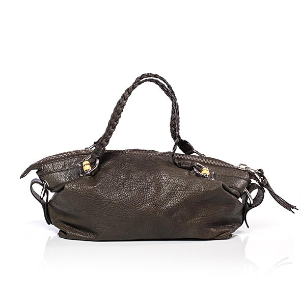 Leather Bamboo Bar Medium Tote Military Green