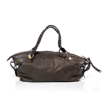 Gucci Leather Bamboo Bar Medium Tote Military Green 1 of 10
