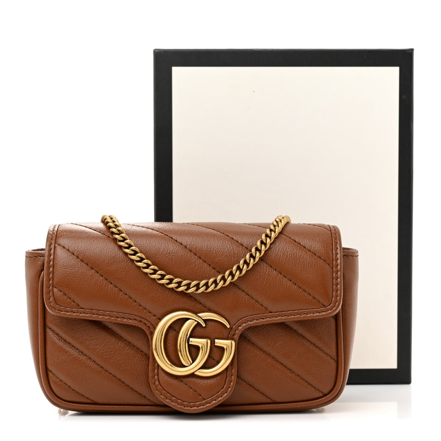 Azalea Calfskin Matelasse Diagonal Super Mini GG Marmont Shoulder Bag Cuir