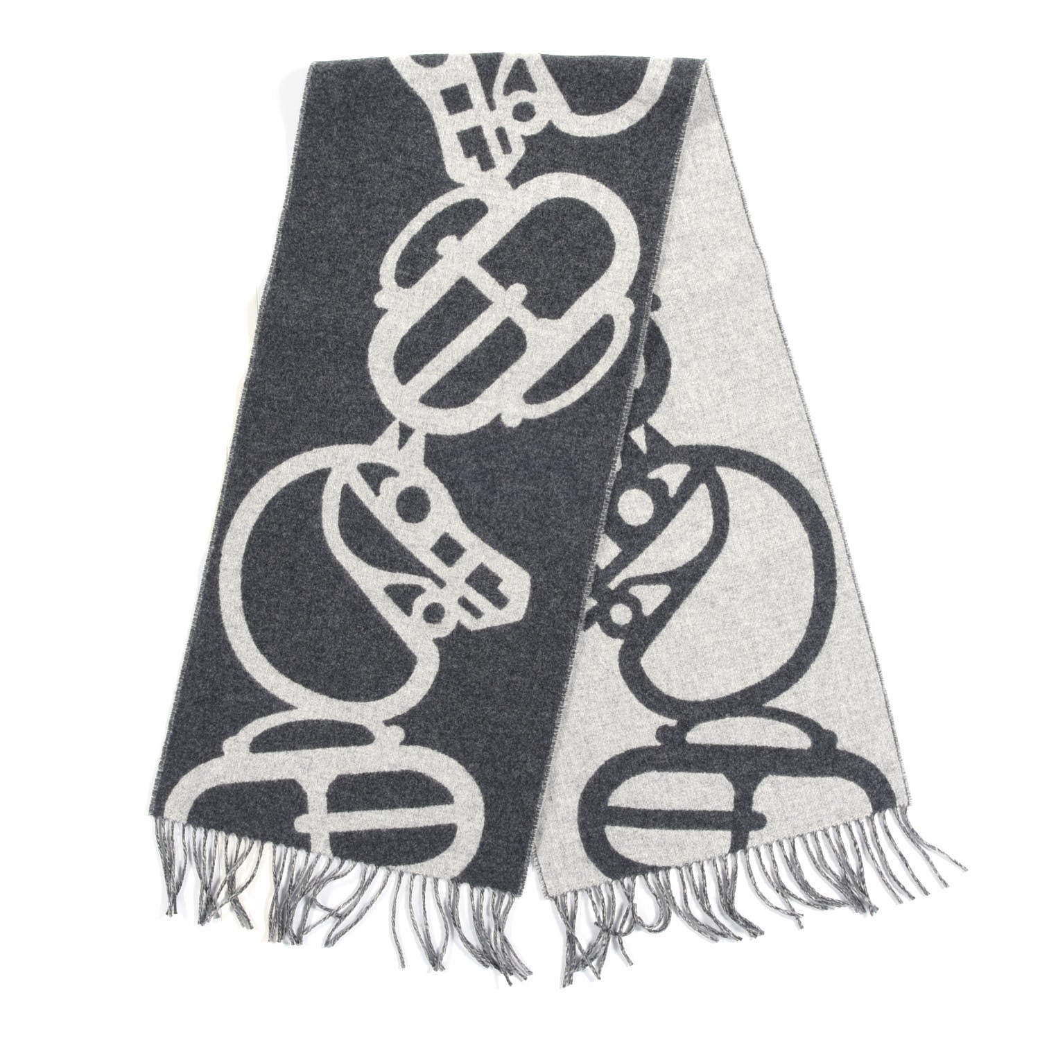 Hermes Cashmere Boucles Et Camails Muffler Anthracite Gris Clair 2 of 3