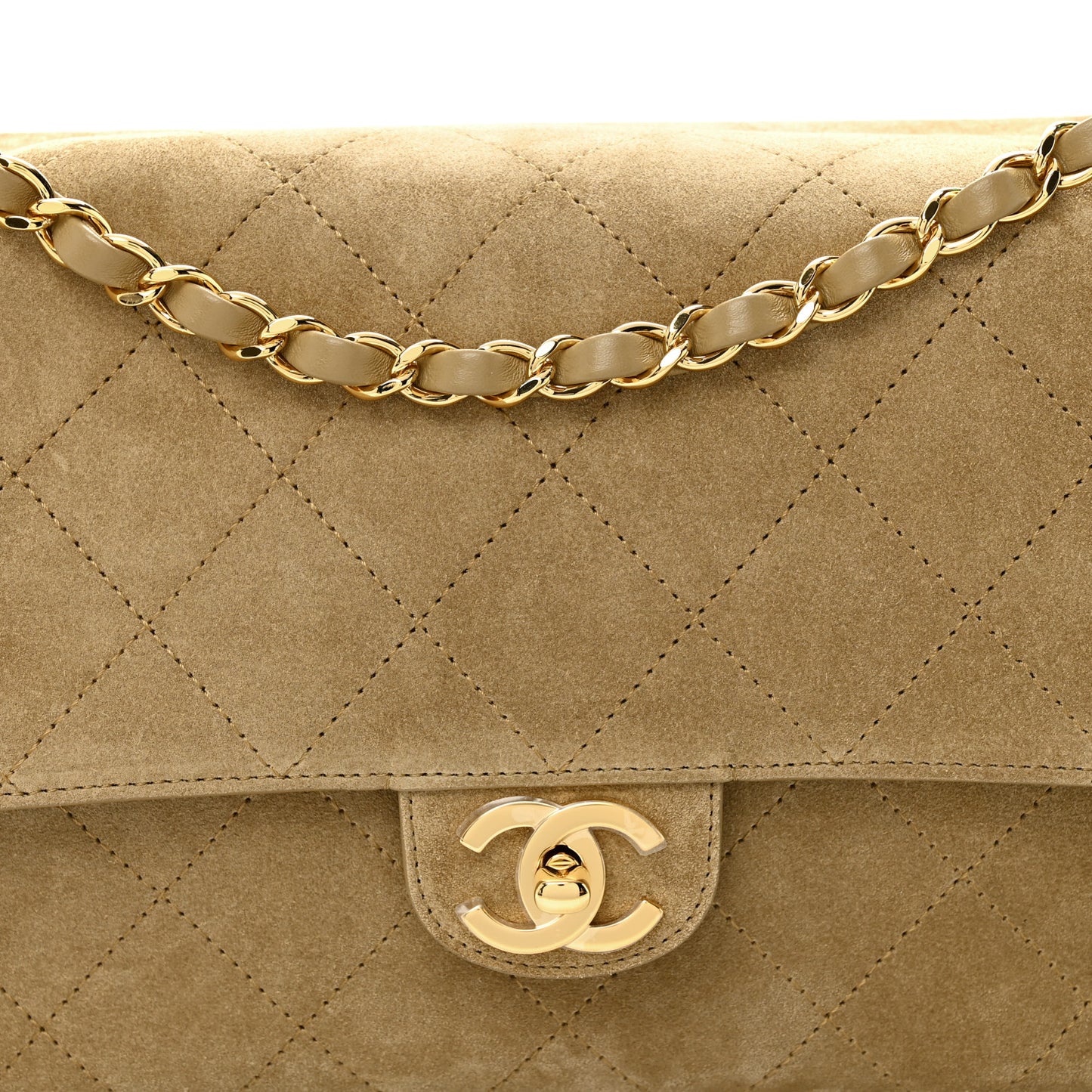 Suede Calfskin Small Souplissimo Maxi Flap Dark Beige