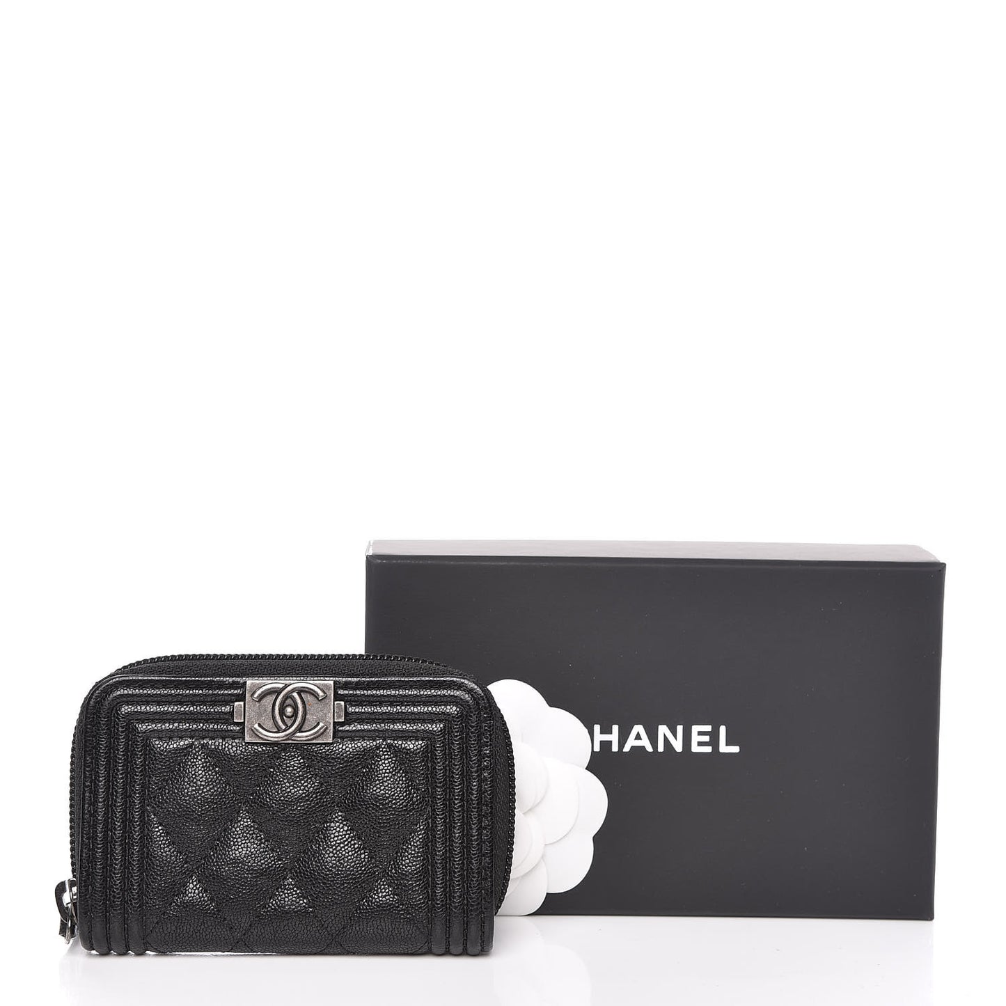 Caviar Quilted Boy Zip Around Coin Purse Wallet Black
