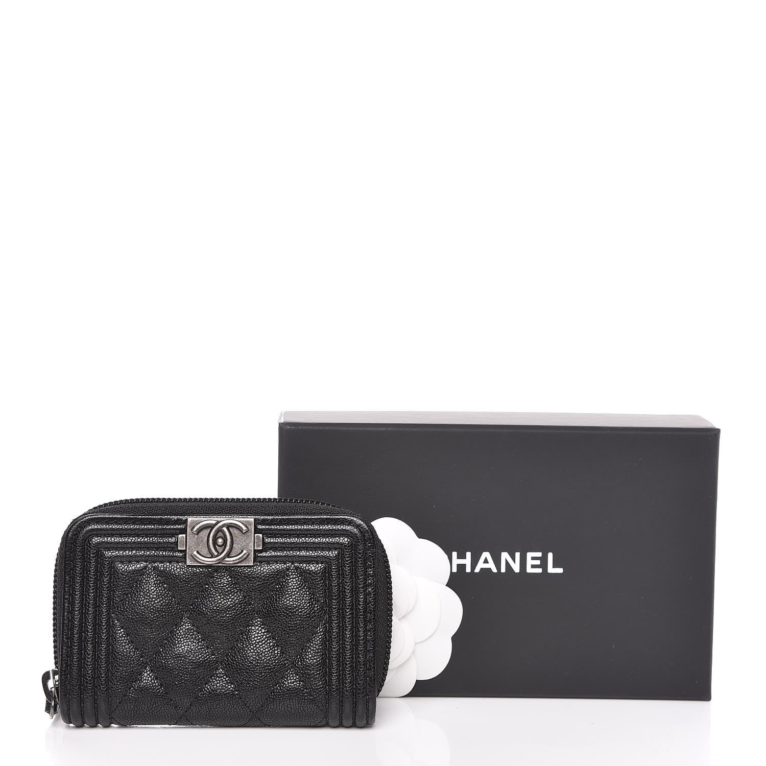 Chanel Caviar Quilted Boy Zip Around Coin Purse Wallet Black 8 of 8