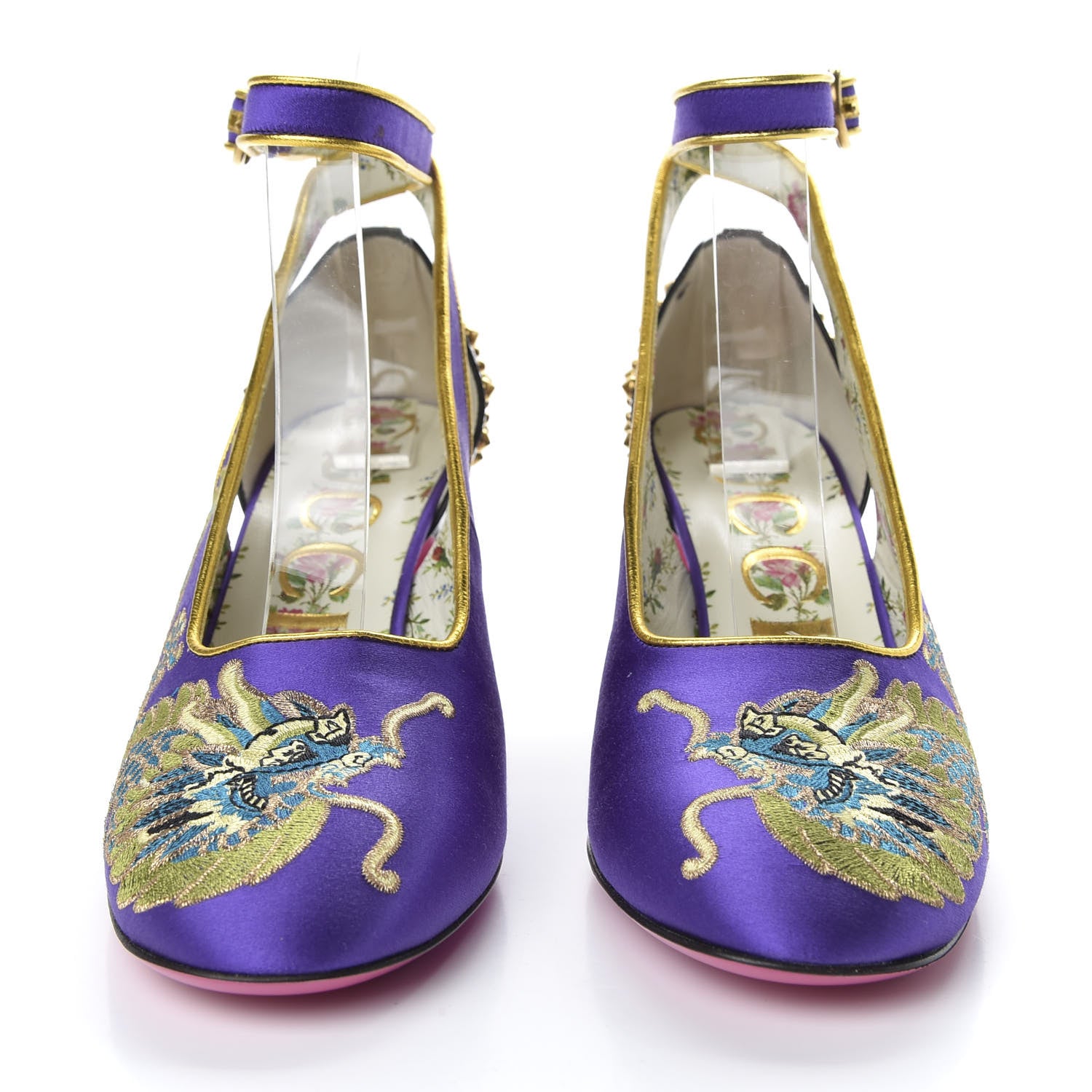 Gucci Satin Embroidered Dragon Caspar Pumps 37 Purple Oro Vecchio Black 2 of 12