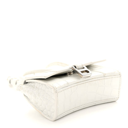 Balenciaga Shiny Calfskin Crocodile Embossed Hourglass Top Handle Bag XS White 5 of 12
