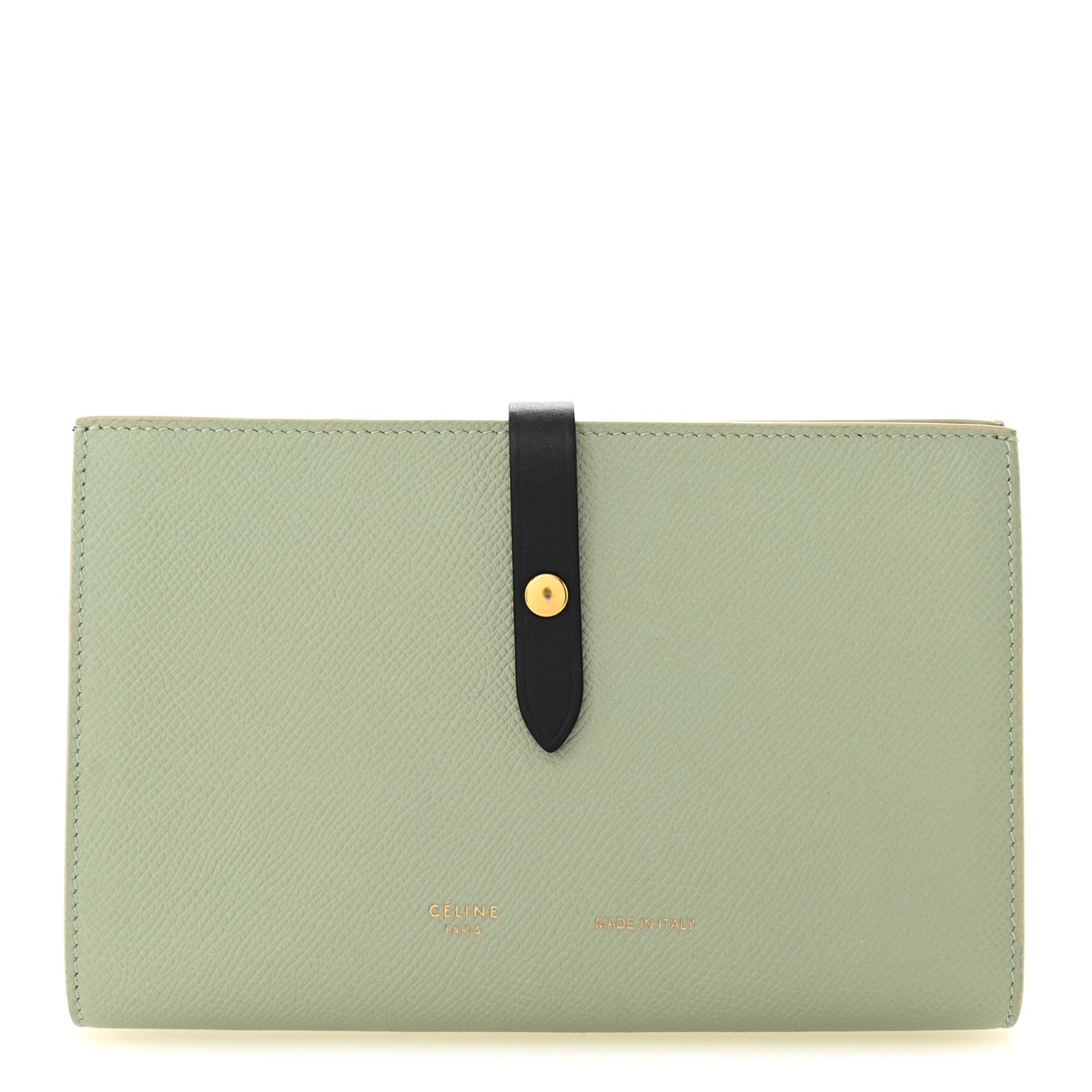 Grained Calfskin Large Multifunction Strap Wallet Pistachio