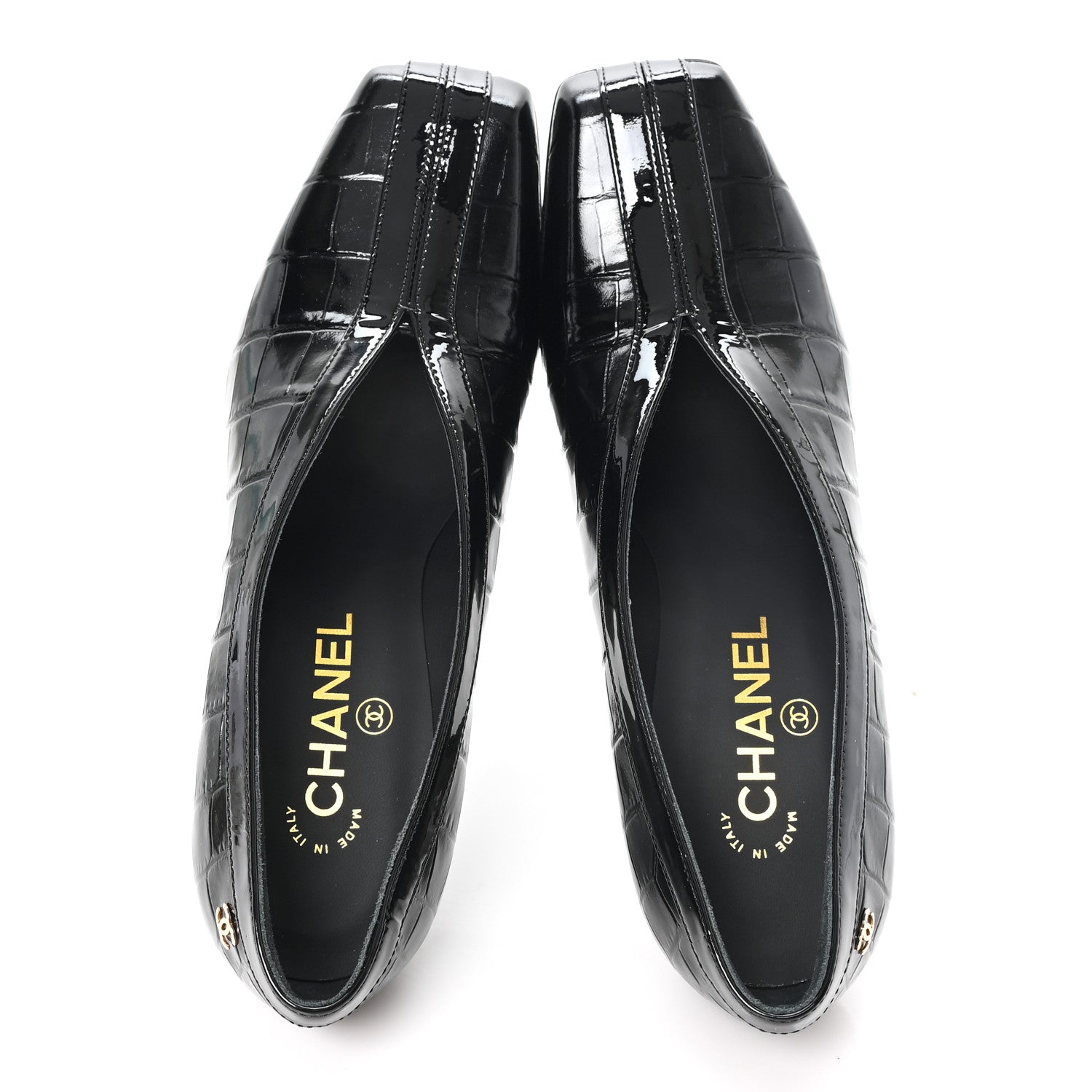 Chanel Crocodile Embossed Patent Calfskin Pumps 38 Black 2 of 10
