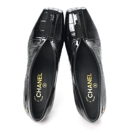 Chanel Crocodile Embossed Patent Calfskin Pumps 38 Black 2 of 10