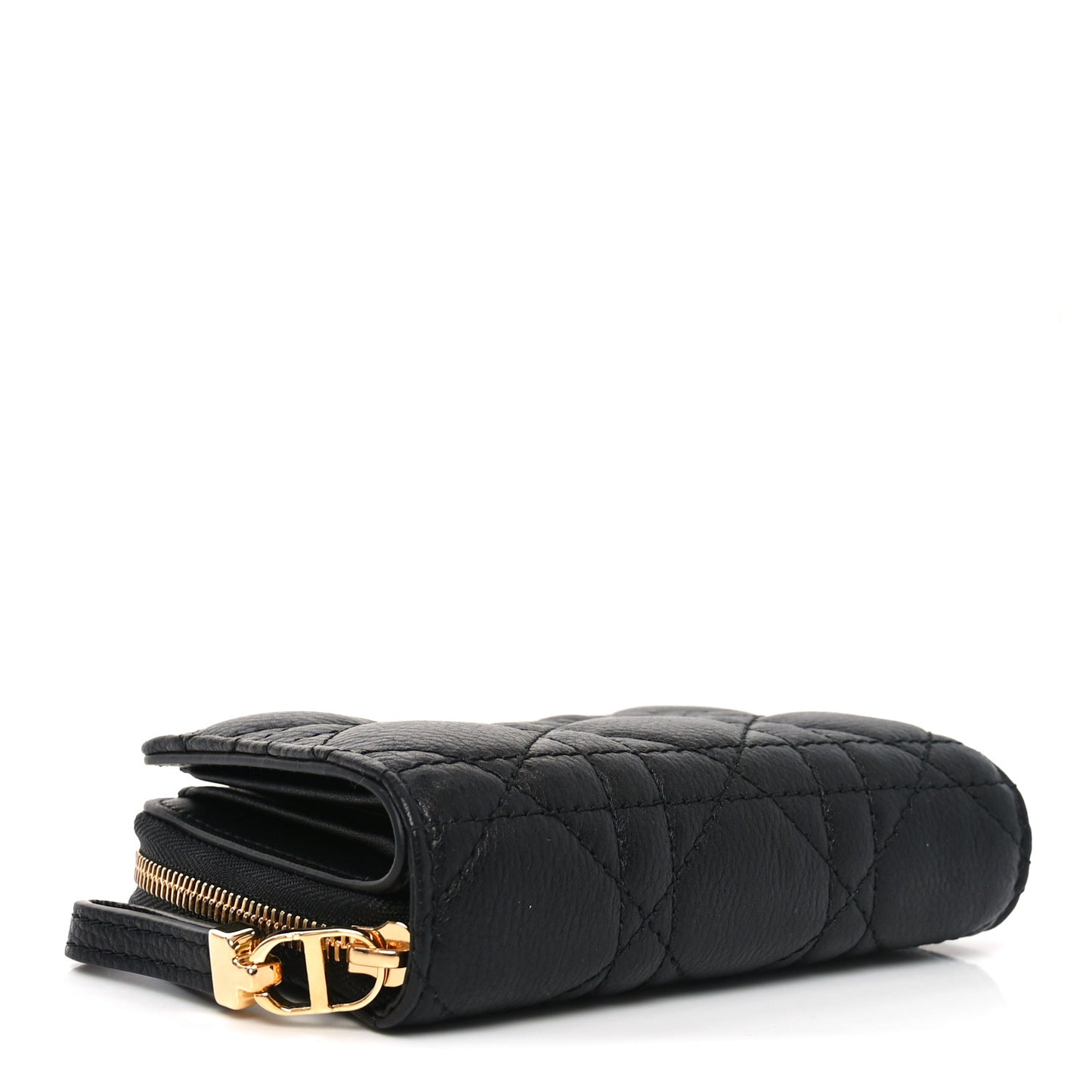 Grained Calfskin Supple Cannage Caro Scarlet Zipped Wallet Black