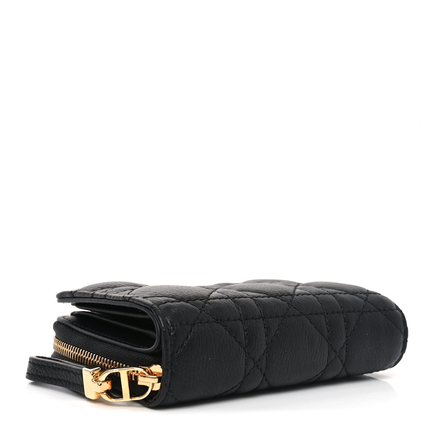 Christian Dior Grained Calfskin Supple Cannage Caro Scarlet Zipped Wallet Black 4 of 8