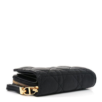 Christian Dior Grained Calfskin Supple Cannage Caro Scarlet Zipped Wallet Black 4 of 8