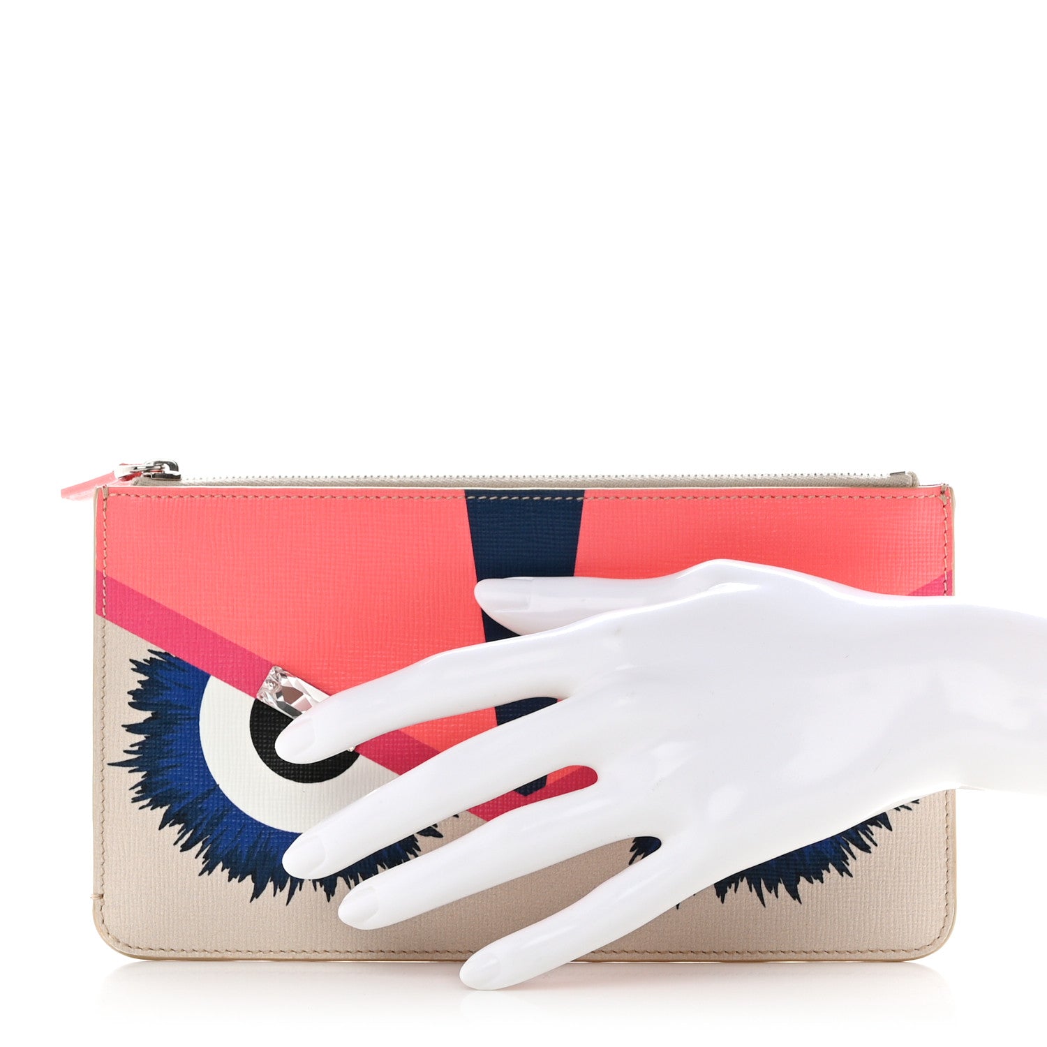 Fendi Vitello Elite Crystal Eye Monster Zip Pouch Bellini Multicolor 2 of 7