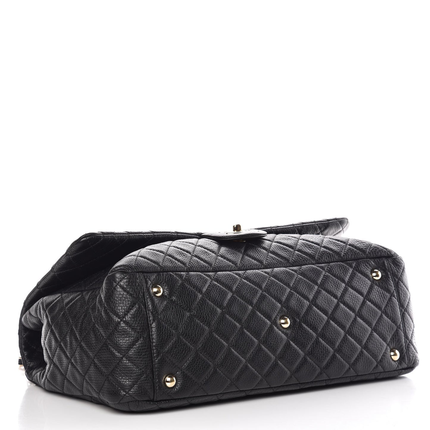 Calfskin Quilted XXL Travel Flap Bag Black