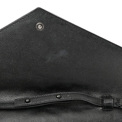 Saint Laurent Grain De Poudre Matelasse Chevron Monogram Monochrome Chain Wallet Black 10 of 11