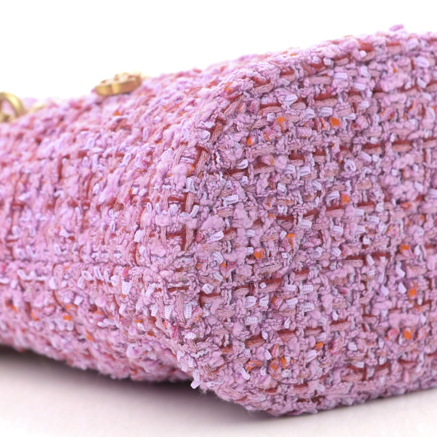Tweed Enamel Quilted Pending CC Bucket Drawstring Bag Light Purple Pink Red