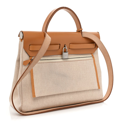 Hermes Vache Hunter Toile H Brides de Gala Herbag Zip Retourne 31 PM Natural 3 of 8