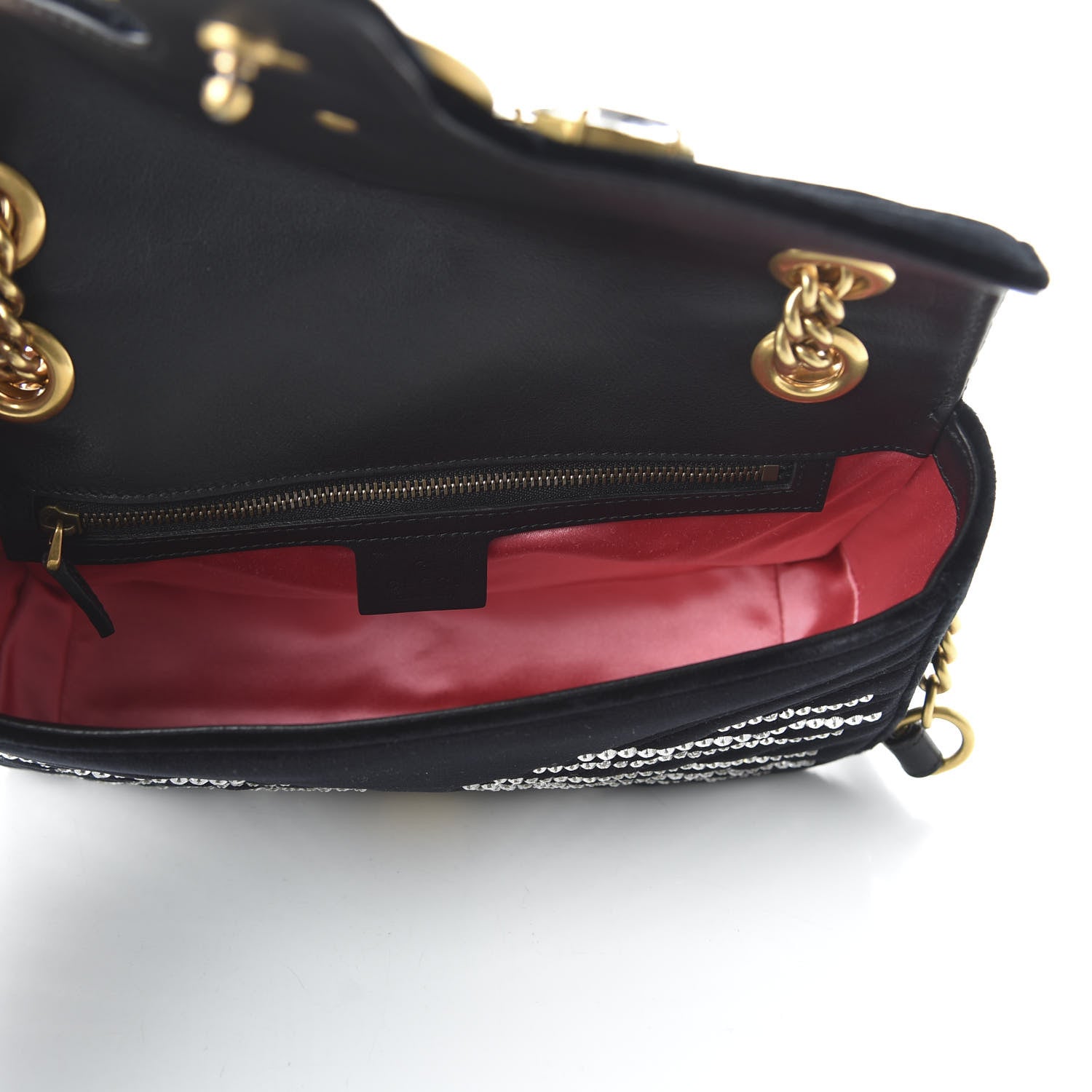 Gucci Velvet Matelasse Marquise Crystals Embroidered Small GG Marmont Shoulder Bag Black 5 of 10