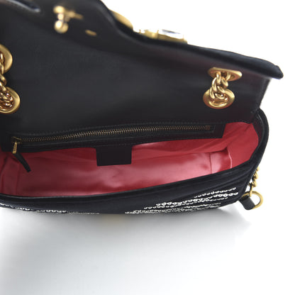 Gucci Velvet Matelasse Marquise Crystals Embroidered Small GG Marmont Shoulder Bag Black 5 of 10