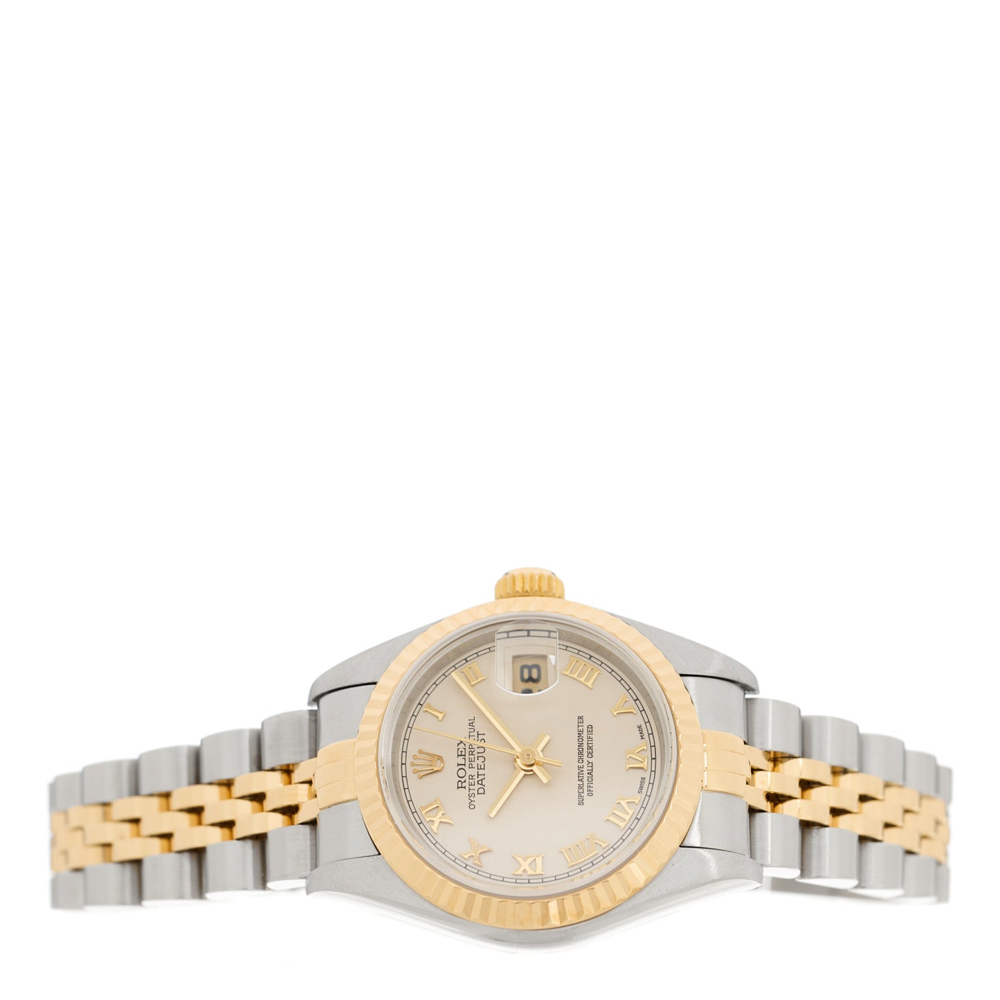 Stainless Steel 18K Yellow Gold 26mm Oyster Perpetual Datejust Watch White Roman 79173