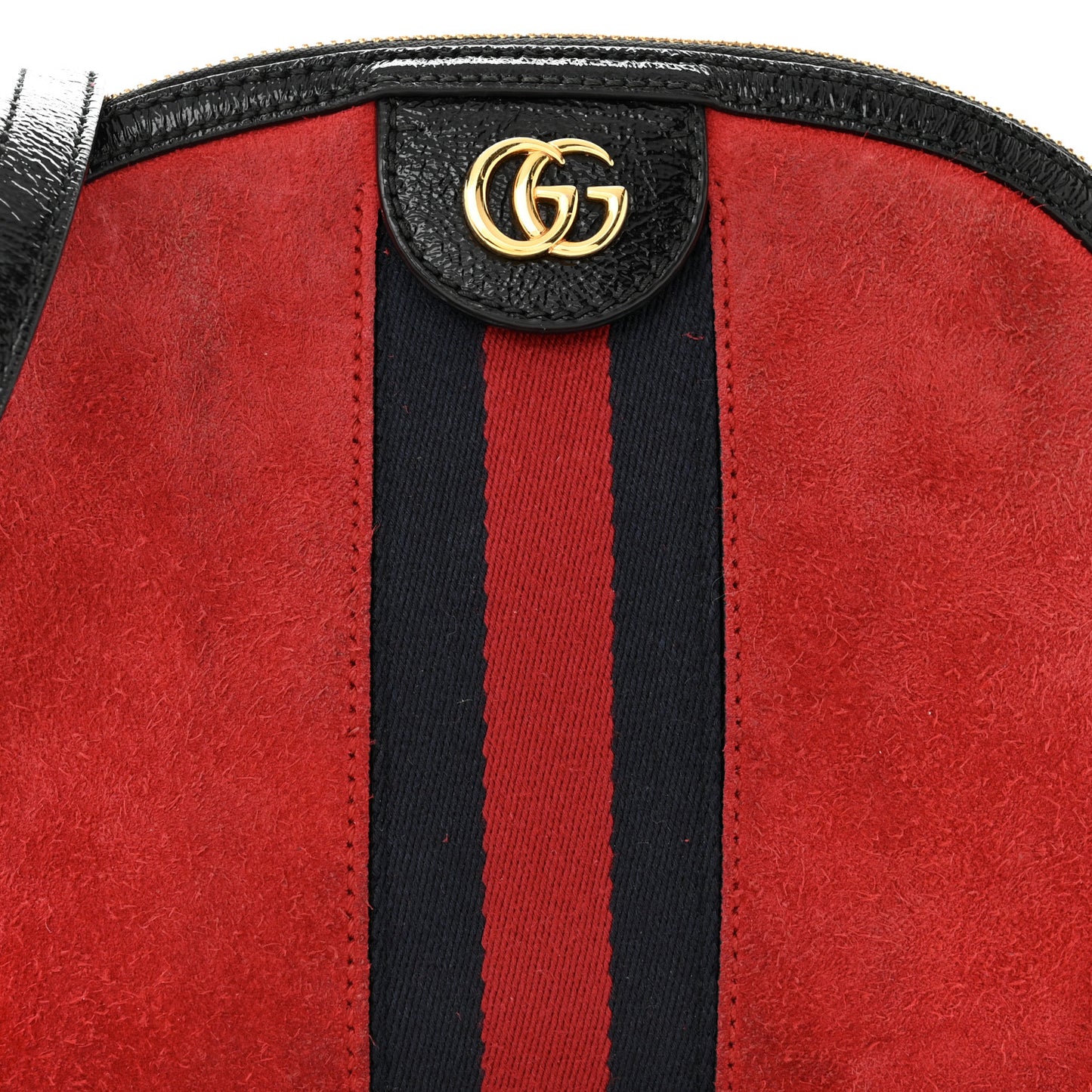 Suede Patent Web GG Small Ophidia Dome Shoulder Bag Hibiscus Red