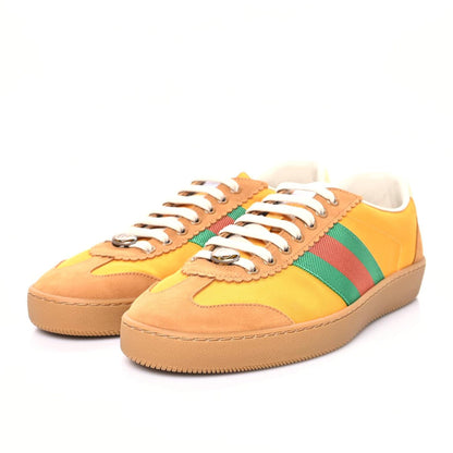 Gucci Nylon Calfskin Suede Web Mens G74 Sneakers 8 Crop Wildflower 2 of 11
