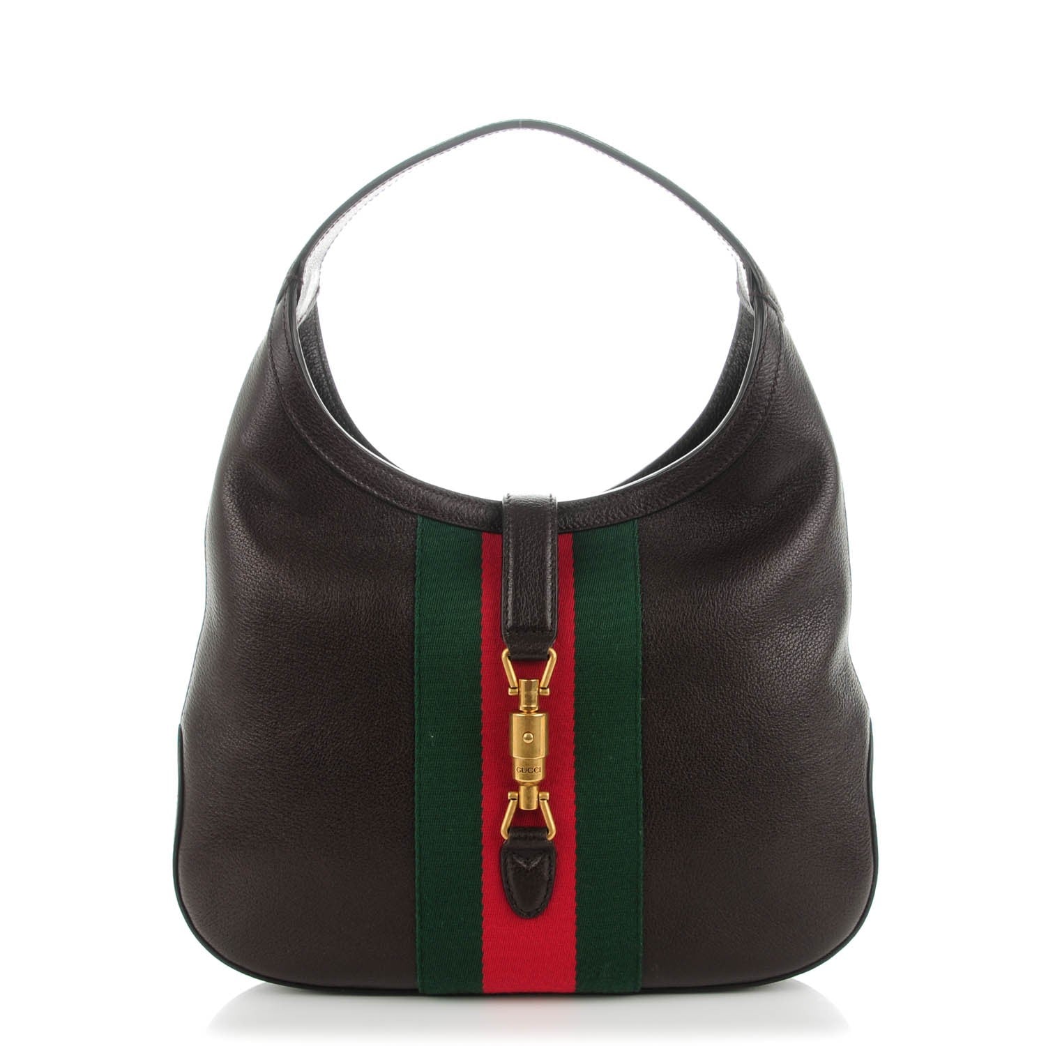 Gucci Soft Grained Calfskin Web Medium Jackie Hobo Dark Brown 1 of 7