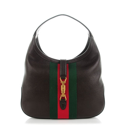 Gucci Soft Grained Calfskin Web Medium Jackie Hobo Dark Brown 1 of 7