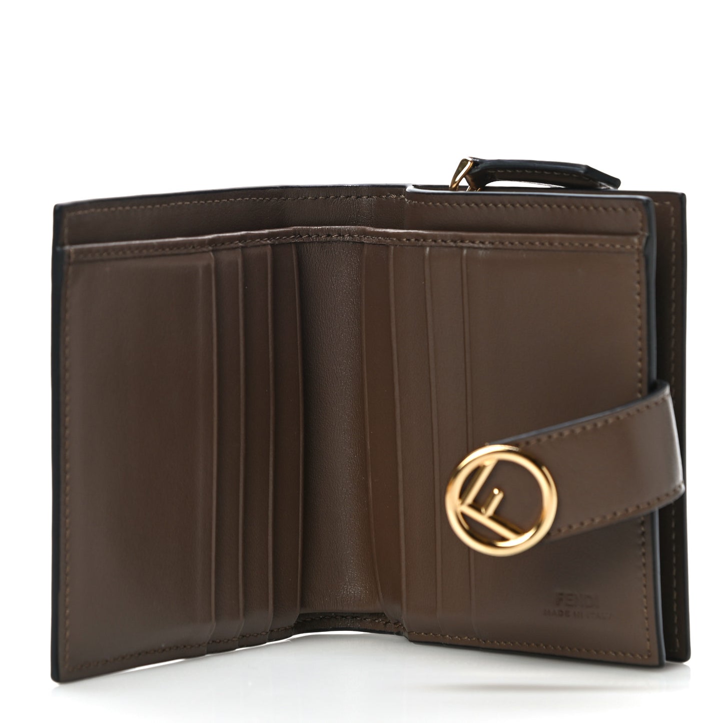 Vitello Soft F is Fendi Bi-Color FF 1974 Embossed Compact Wallet Maya Black